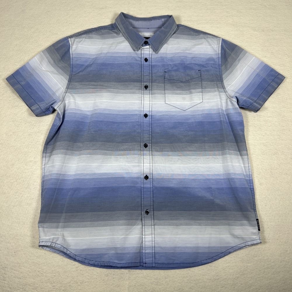 Prana Shirt Mens XL‎ Blue Gray Striped Button Up Organic Cotton Blend Casual